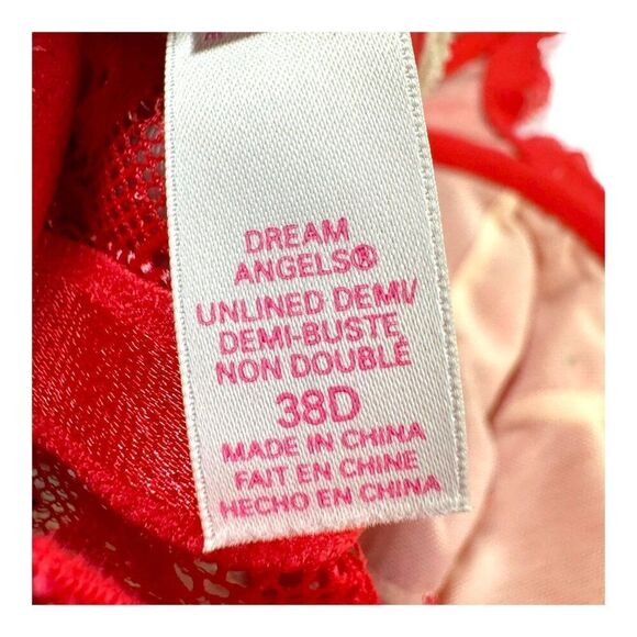 Victoria’s Secret Womens 38D Unlined Demi Bra Red Beige Lace Underwire Push Up - Picture 4 of 4